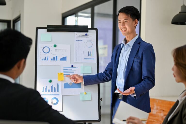 Man Pitching his ideas to the Boss