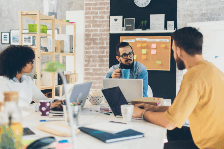 Three coworkers at a startup